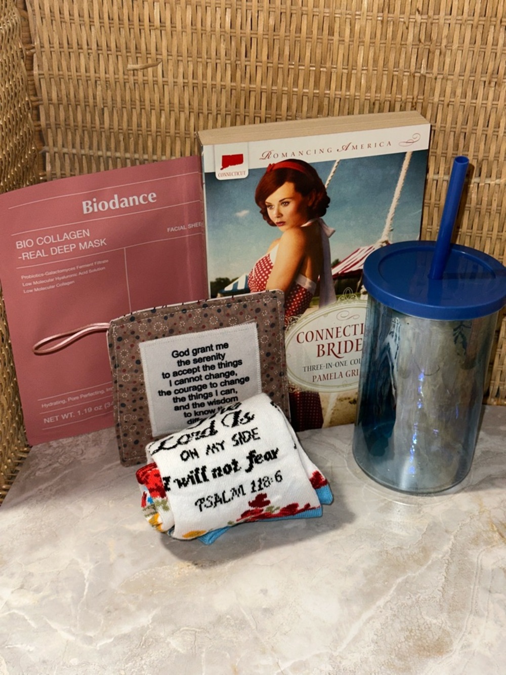Assorted Inspirational Gift Set with Blue Tumbler and Pink Face Mask